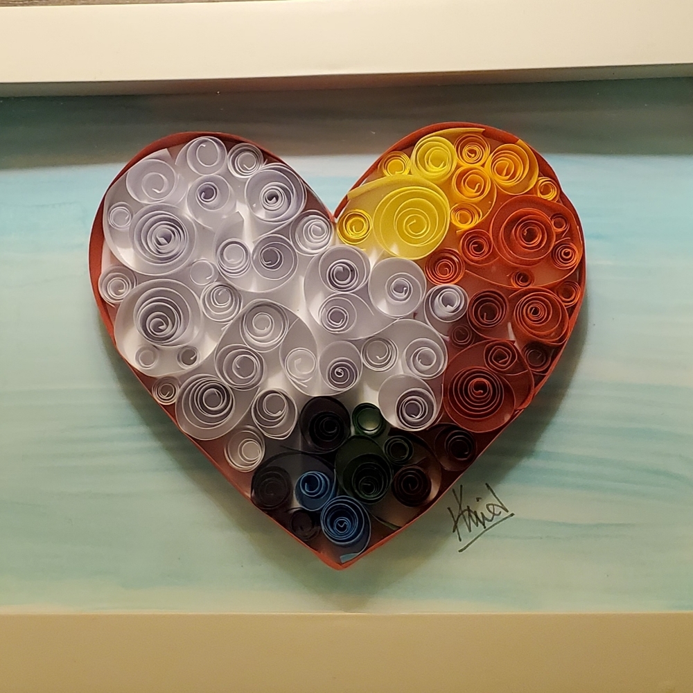 5x7 shadow box. Hand quilled heart.